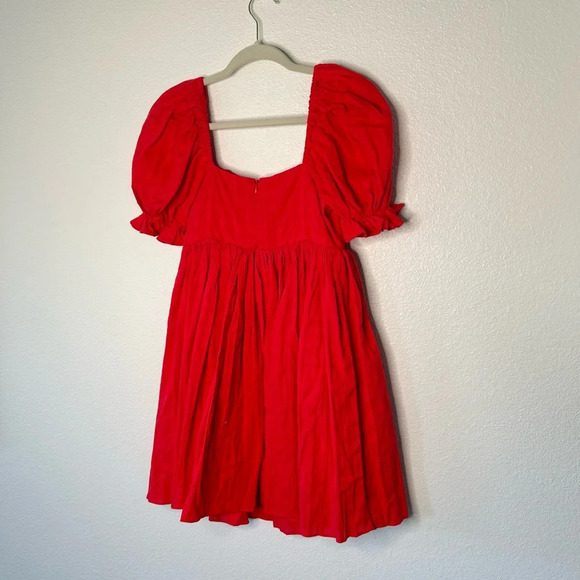 Lulu’s A Day in Paris Red Square Neck Puff Sleeve Babydoll Dress - Picture 8 of 8